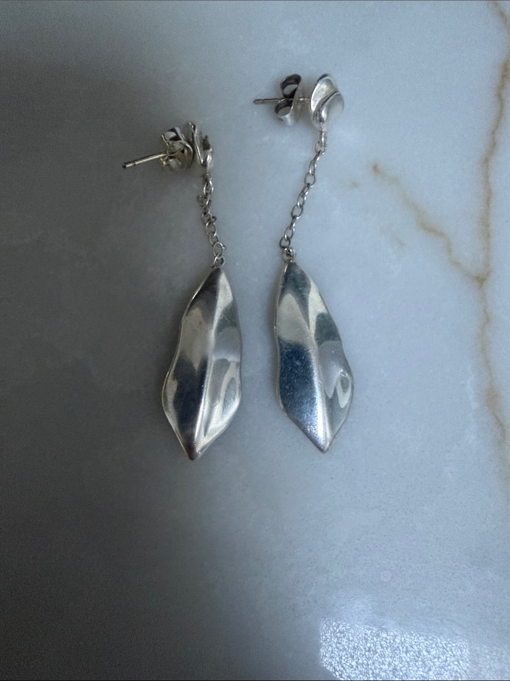 Sterling Silver Leaf Drop Earrings - Silver View 4